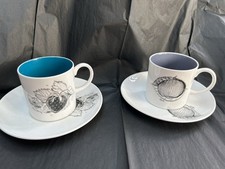 Susie Cooper Coffee Cans And Saucers Black Fruits Apple And Strawberry