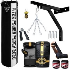 Punch Bag Filled Heavy Duty Hanging MMA Fitness Workout Boxing Training Set.