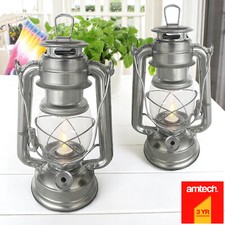 2 x LED Hurricane Lanterns Flickering Flame Effect Light Storm Lamps + Batteries