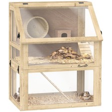 PawHut Wooden Hamster Cage w/ Detachable Bottom, Hut, Seesaw, Natural