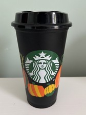 Starbucks Reusable Cup With Pumpkins Halloween Design 16oz Mug Black Gift Lid