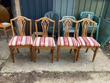 Vintage Ducal Brown Wood Kitchen Dining Chairs x 4 Striped Fabric Seats Project