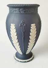 Wedgwood Portland Blue Jasperware Vase Acanthus and Bellflowers