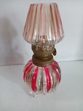 Vintage Ruby And Clear  Glass Mini Oil Lamp With Shade And Brass Fittings. 