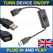 USB Cable With On/Off Toggle Switch Power Control Raspberry Pi Arduino in Black