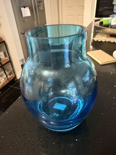 Blue glass vase tall - vase,