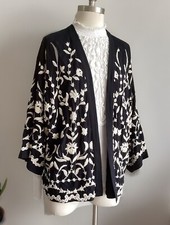 MONSOON Embroidered Kimono Jacket Size L Black