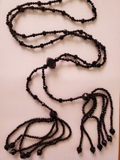 Long Black Facetted Beaded Tassel Necklace 1920s Flapper style 