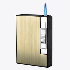 10 CIGARETTE POP UP CASE METAL JET FLAME  WINDPROOF  POWERFUL CIGAR LIGHTER