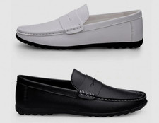 Mens Leather Slip On Walking Boat Deck Casual Driving Moccasin Loafer Shoes UK