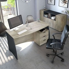  Bronte Oak and Grey Large Study Office Computer Desk With 3 Storage Drawers