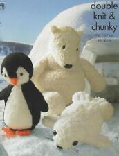 1823 SEAL, PENGUIN & BEAR TOYS DK & CHUNKY VINTAGE KNITTING PATTERN COPY
