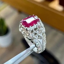 Handmade Ruby Ring Natural Ruby 5 Carats 925 Sterling Silver Yaqoot Ring For Men