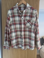 Zara Mens Check Overshirt Medium Cream Brown Green Long Sleeve Button Up