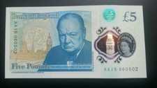 Aa15 060502 5 pound note. Unc