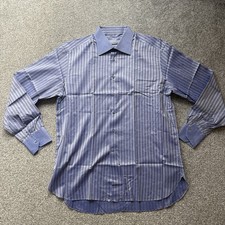 Stefano Ricci Dress Shirt Size 17.5/44 Blue Striped Cotton