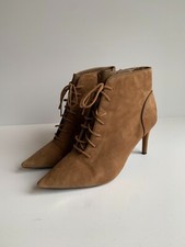 Marks & Spencer lace up ankle boots UK 6.5 Steampunk suede tan Victorian heels