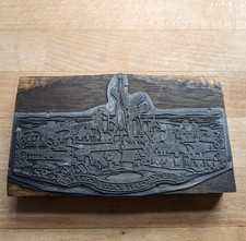 Vintage Printing Block Chailey Craft School Intricate Village Scene Stamp