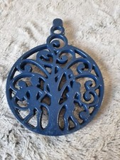 Cast Iron Adam&eve Small Blue Trivet  Vintage Farm House Kitchen Style