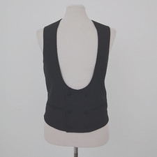 M&S Men's Waistcoat Size 38" Black Wool Double Breasted Adjustable Belt New F1