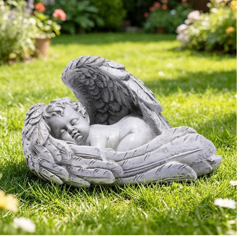 Grey sleeping angel cherub - sleeping,
