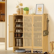 Large Shoes Organize Rack Practical Wood Shoe Storage Cabinet w/Bag Hooks Indoor