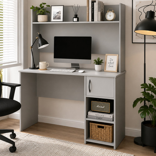 Computer desk with hutch - computer, grey