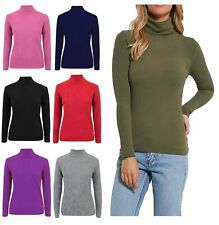 Ladies Turtle Neck Women Casual High Polo Neck Long Sleeve Ribbed Jumper Top