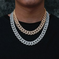 Mens Miami Hip Hop Iced Out Diamond Cut Thick Miami Cuban Link Chain Necklace