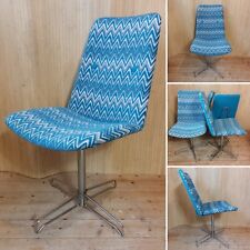 Fab Set of 4 Vintage 1970s Swivel Chrome Dining Chairs Turquoise Blue Zigzag