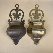 2 Antique Metal Brass Wall Planters Pots Hanger Hanging Baskets Garden Outdoor
