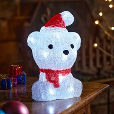 Christmas Décor Polar Bear Acrylic Bear cub White or Brown InLit Ice LED Lights