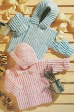 Easy Knit Baby Jacket with Hood & Hat Knitting Pattern  16-22" Aran 154