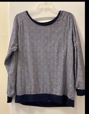 Love To Lounge M/L Women’s  Long Sleeve 1Pc Lounge Wear PJ Top Navy Blue White