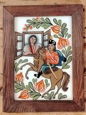 Folk Art Reverse Glass Painting by Czech Artist Vlasta Mikundova