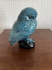 Vintage Poole Pottery Large Owl with Black Base Figure Blue Dolphin Glaze Range