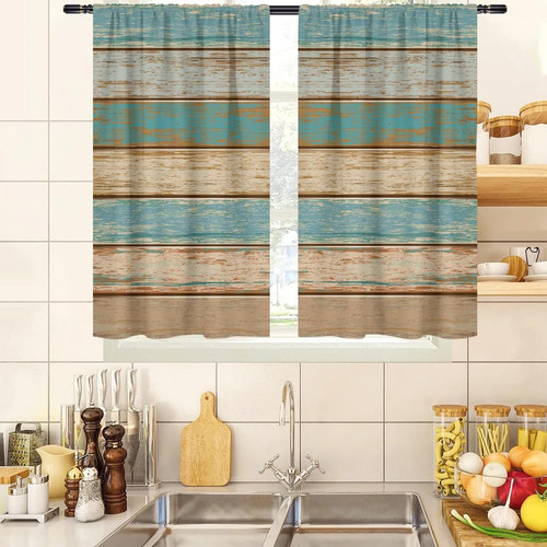 Teal farmhouse kitchen curtain - farmhouse,