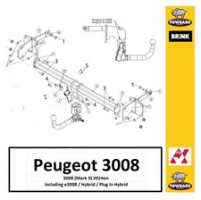 Detachable Towbar for Peugeot 3008 Mark3 2024on inc e3008 and Hybrid Brink