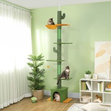 Floor To Ceiling Cat Tree 6-Tier Cat Tower with Scratching Post 230-275cm Green