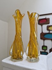 Vintage Glass Vase Mid Century Retro Pair MCM