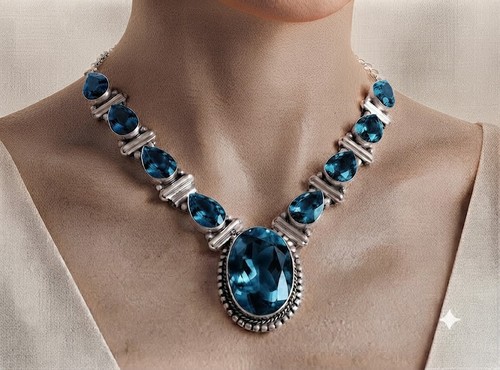 London blue topaz - necklace, 925