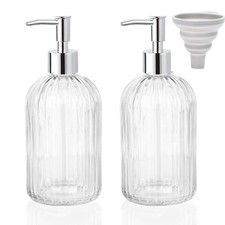 2 Pack Transparent 400ml Refillable Glass Lotion Soap Dispenser for Bathroom New