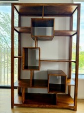 Solid Sheesham Wood Designer Bookcase – Geometric Cube Shelving (RRP £849)
