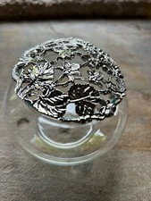Vintage Glass Potpourri Bowl with Ornate Metal Flower Frog Lid, Excellent cond.