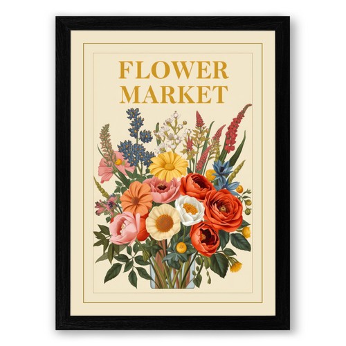 Flower market botanical framed - market,