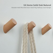5X Home Solid Natural Wooden Wall Mounted Door Hook Peg Hallway Coat Hanger New