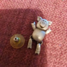 Vintage Pewter Metal Earring Or Badge Post Pigs Dangle Legs Dangling JJ Jonette