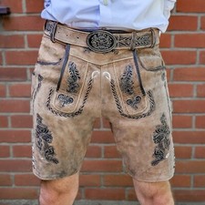 Real Goat Leather Antique Mens Lederhosen Shorts Trachten Oktoberfest UK Seller