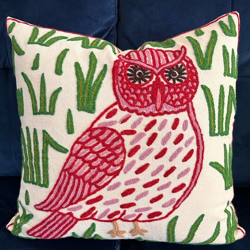 Owl crewelwork cushion - owl,