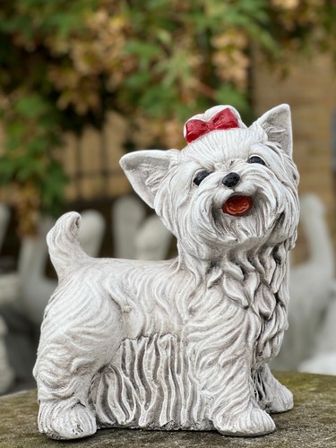 Concrete yorkie sculpture